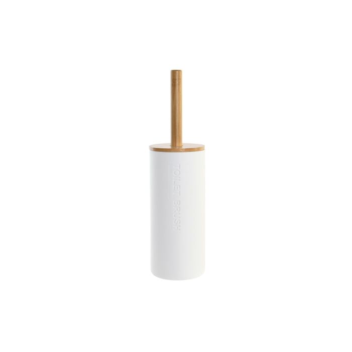 DKD Home Decor Escobillero Básicos de PP y Bambú Blanco y Natural 9x35.5x9 cm