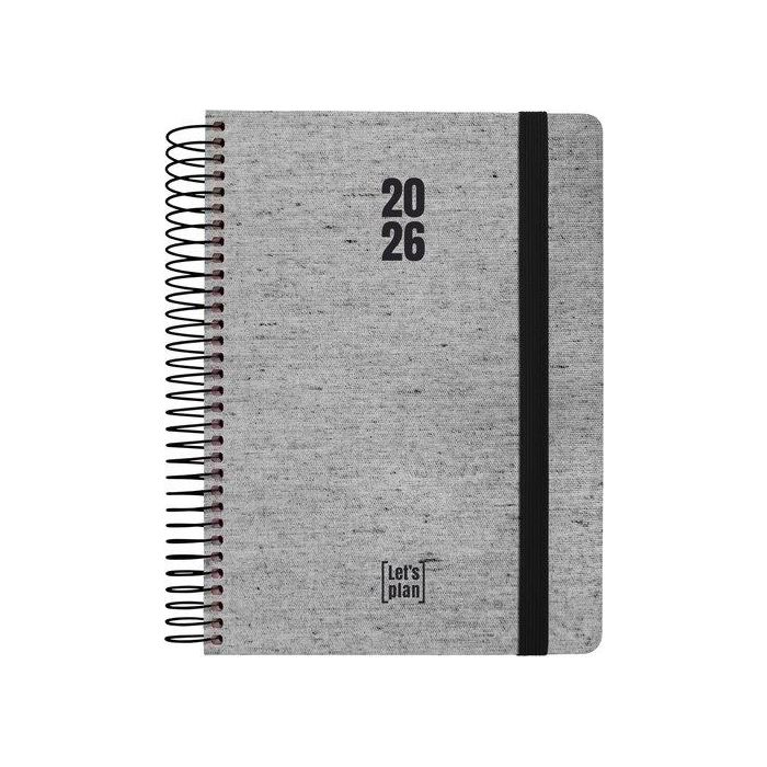 Agenda Anual (2026) Grafoplas Ecojeans Espiral Tapa Extradura Con Goma A5 210X145 D/P Negro