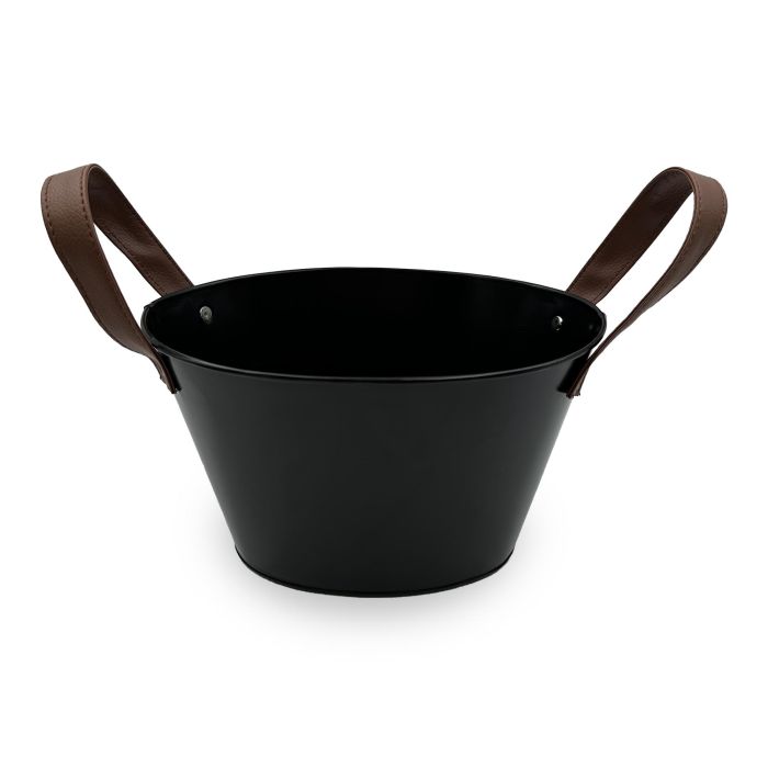 Cubo de Metal Oval con Asa de Piel Negra 22.5 cm - Inde (12 Unidades) 1 Cubo de Metal Oval con Asa de Piel Negra 22.5 cm - Inde (12 Unidades) 1
