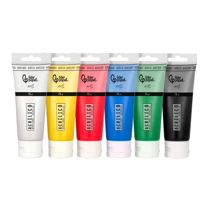 Liderpapel Pintura Acrílica Caja de 6 Tubos de 75 ml Colores Básicos 4
