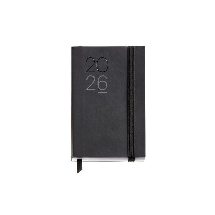 Agenda Anual (2026) Miquelrius Basic Luxor Cosida Tapa Simil Piel Con Goma Passport 90X140 S/V Negro