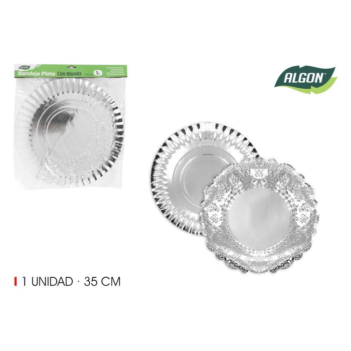 Bandeja redonda de plata con blonda 35 cm - Algon (48 Unidades) Bandeja redonda de plata con blonda 35 cm - Algon (48 Unidades)