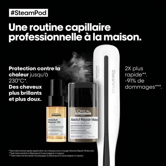 L'Oréal Professionnel Steampod 3.0 Plancha de vapor + 2 tratamientos Absolut Repair Oil y Molecular Mask 1