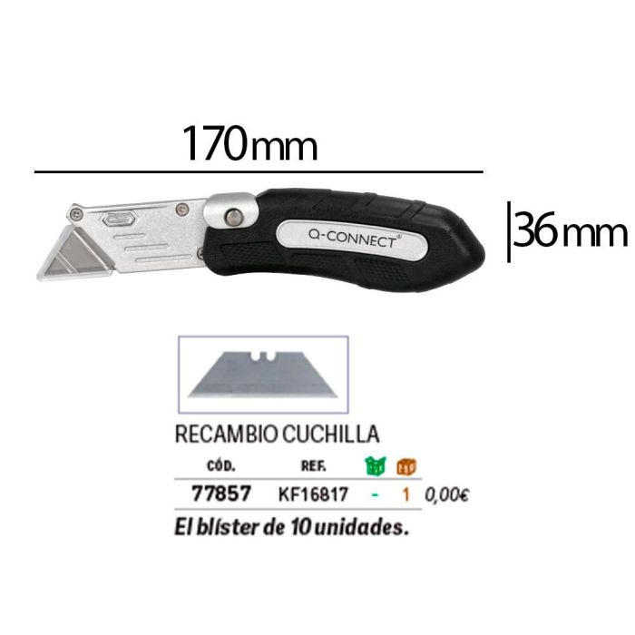 Cuter Q-Connect Metalico Ancho Plegable Con Mango Antideslizante Cuchilla 19 mm Xd-925 Conclip Blister 1 Unidad 1