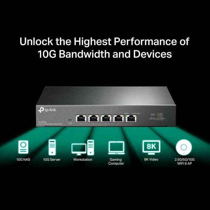 Omada 5× 10Gbps, 100 Gbps, 32 K MAC, 2 Mb Buffer, 21.4 W Max, 226×131×35 mm 4 Omada 5× 10Gbps, 100 Gbps, 32 K MAC, 2 Mb Buffer, 21.4 W Max, 226×131×35 mm 4