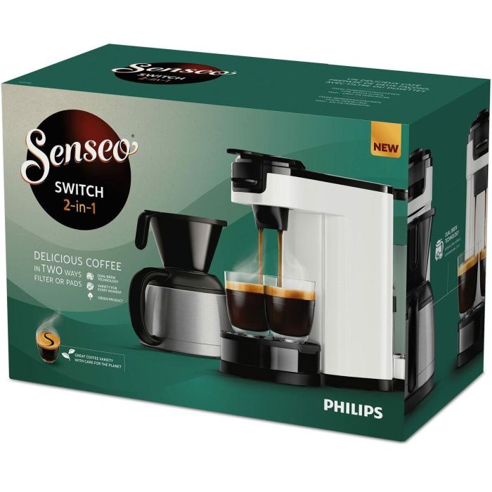 Coffee Machine 2 en 1 Senseo Switch Philips HD6592/05, 2 en 1 con filtro y vainas, versos aislados, Crema más 1