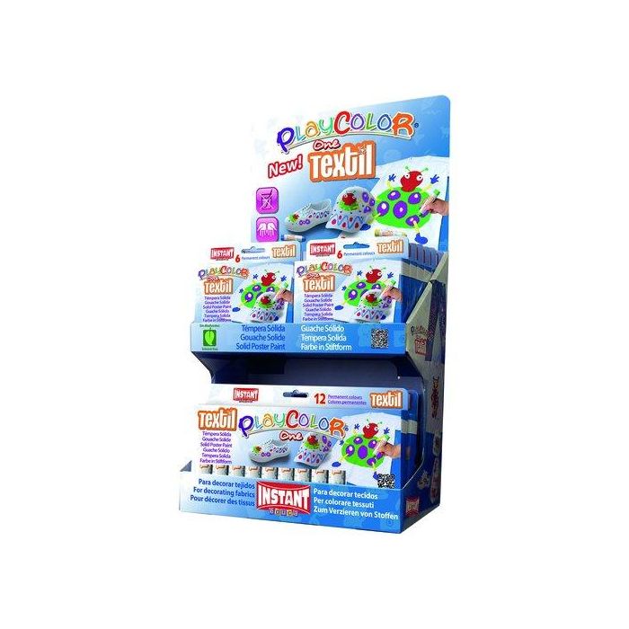 Tempera Instant Solida Playcolor Textil One 10Gr. Expositor De 144 (12 Estuches De 6 Colores Y 6 Estuches De 12 Colores)
