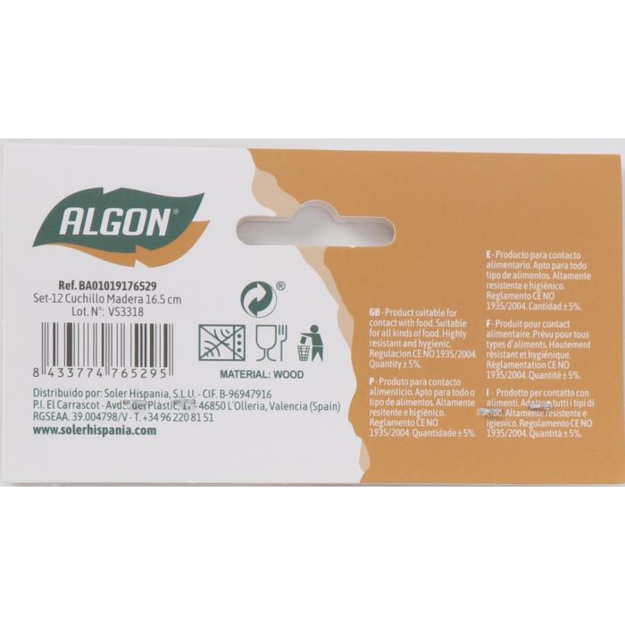 Set de 12 cuchillos de madera Algon 16.5 cm (24 Cajas) 7 Set de 12 cuchillos de madera Algon 16.5 cm (24 Cajas) 7