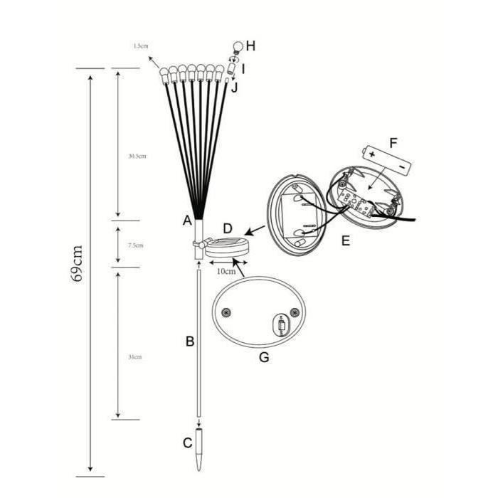 Decoración de luz solar GALIX G4435 - Forma de ramo - 8 LED - Al 69 cm 2