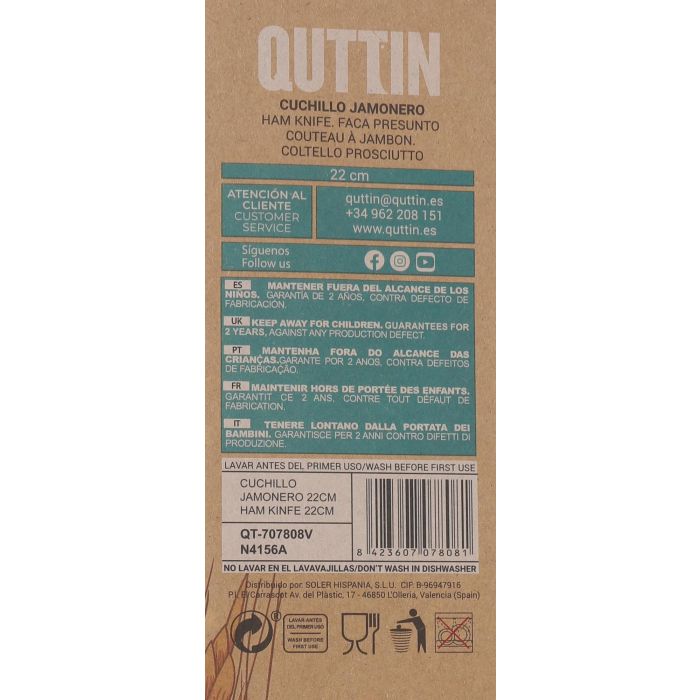 Quttin Cuchillo Jamonero de 22 cm para Cortar Jamón, Colección Bio (24 Unidades) 3
