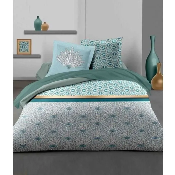 Home Linge Passion HOM3701393706841 Juego Nórdico 140x200 cm - Funda Nórdica y Funda de Almohada - 100% Algodón 57 Hilos - Verde Esmeralda 3