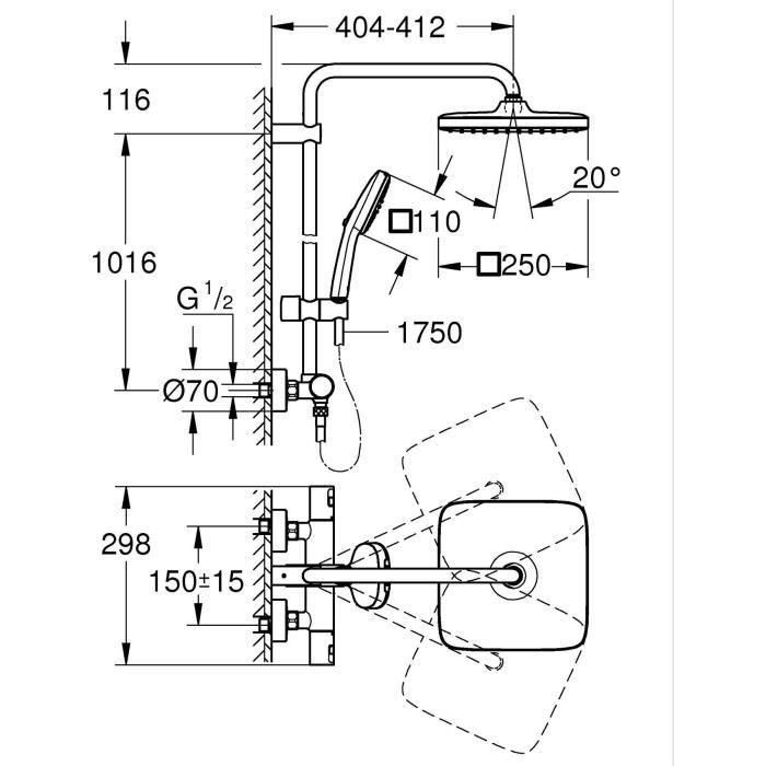 Columna de ducha con mezclador termostático - Ahorro de agua - GROHE Vitalio Comfort 250 - Cromo - 26696001 3 Columna de ducha con mezclador termostático - Ahorro de agua - GROHE Vitalio Comfort 250 - Cromo - 26696001 3