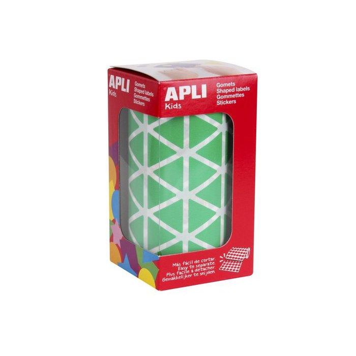 Apli Gomets Triangulares 20 mm Verde - Rollo 2832 Unidades, Adhesivo Permanente, Ideal para Escuelas y Talleres