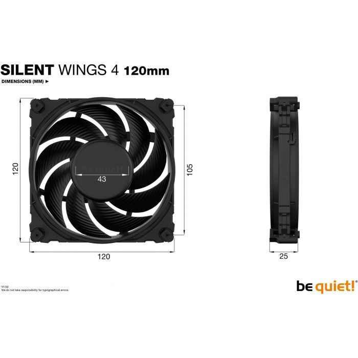 be quiet! SILENT WINGS 4 Ventilador PC 120mm 82,74 m³/h Negro - Silencioso 18,9 dB, para Carcasa de Ordenador 4