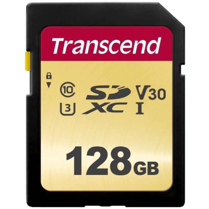 Transcend Tarjeta de Memoria SDXC SDC500S 128GB Clase 10 U3 V30 A1 hasta 95 MB/s Lectura y 60 MB/s Escritura