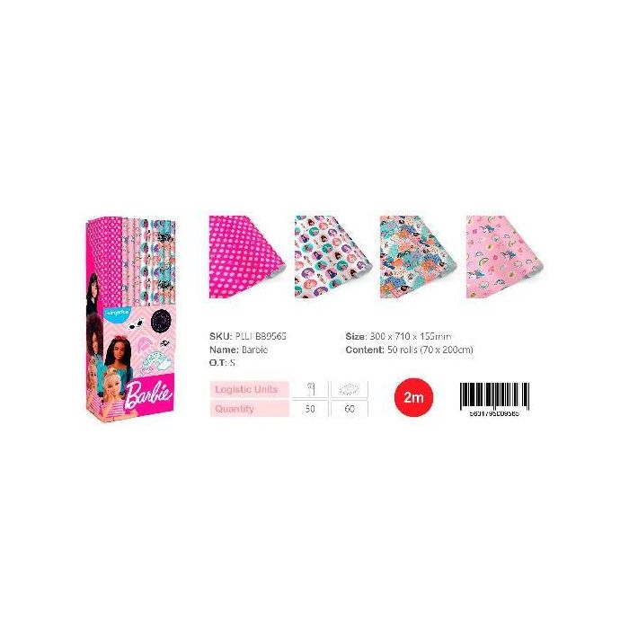 europrice Papel de Regalo Rollo Barbie 70 cm x 2 m (50 Unidades) (50 Unidades)