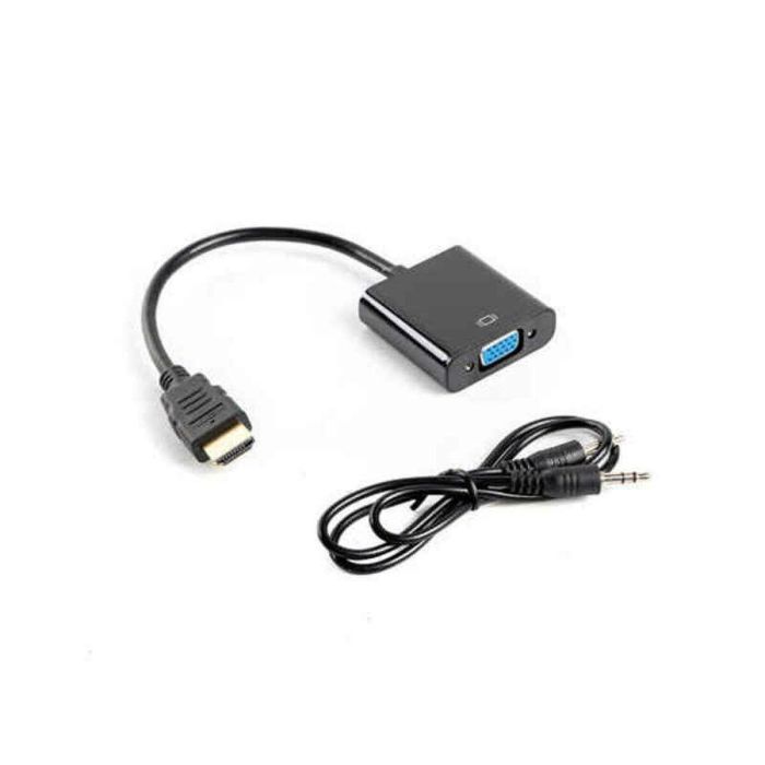 Lanberg Adaptador HDMI Macho a VGA Hembra + Audio, 20 cm, Resolución 1920x1200, Negro