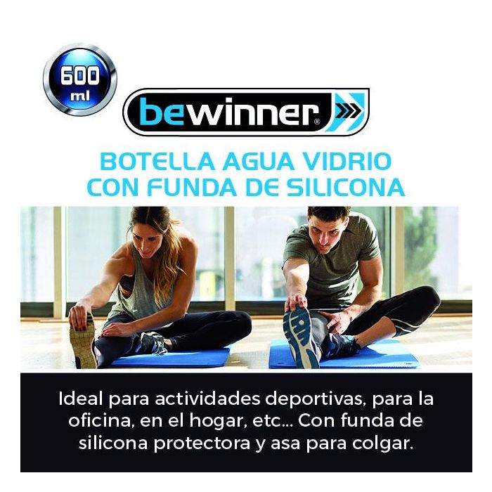 Botella de agua de vidrio con silicona 600 ml Bewi - Inde (24 Unidades) 2 Botella de agua de vidrio con silicona 600 ml Bewi - Inde (24 Unidades) 2