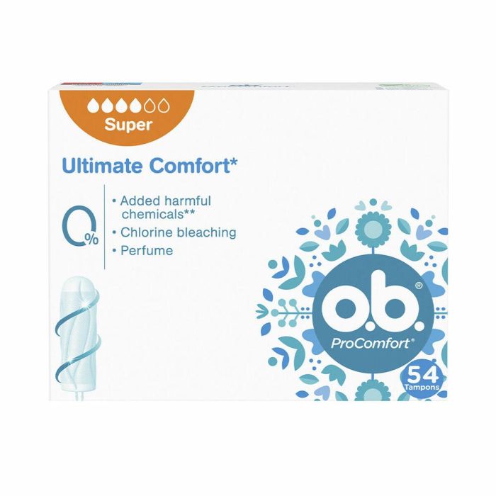 O.B. PROCOMFORT SUPER Tampones de Flujo Intenso, Cubierta SilkTouch Suave y Adaptabilidad DynamicFit 3D, 54 Unidades