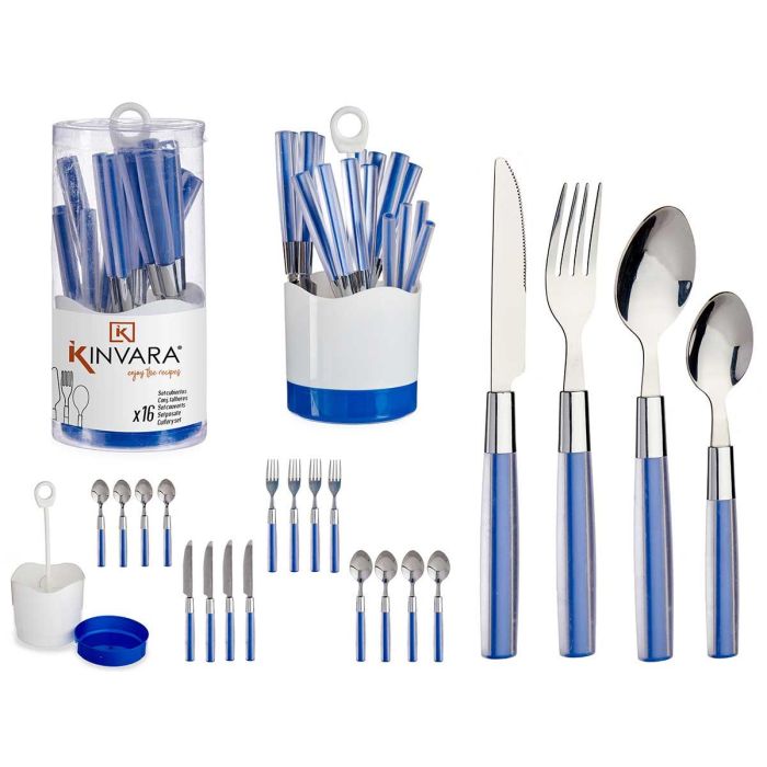 Set 16 Cubiertos Kinvara Acero Inoxidable Mango PS Azul Oscuro 11x25x11 cm (8 Unidades) Set 16 Cubiertos Kinvara Acero Inoxidable Mango PS Azul Oscuro 11x25x11 cm (8 Unidades)