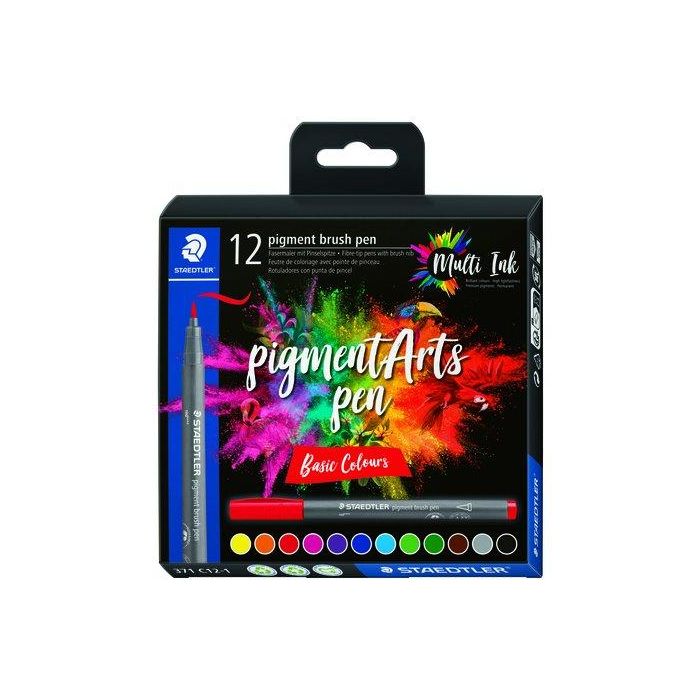Rotulador Fibra Staedtler Pigment Arts Pen Punta Pincel Colores Basicos Estuche De 12