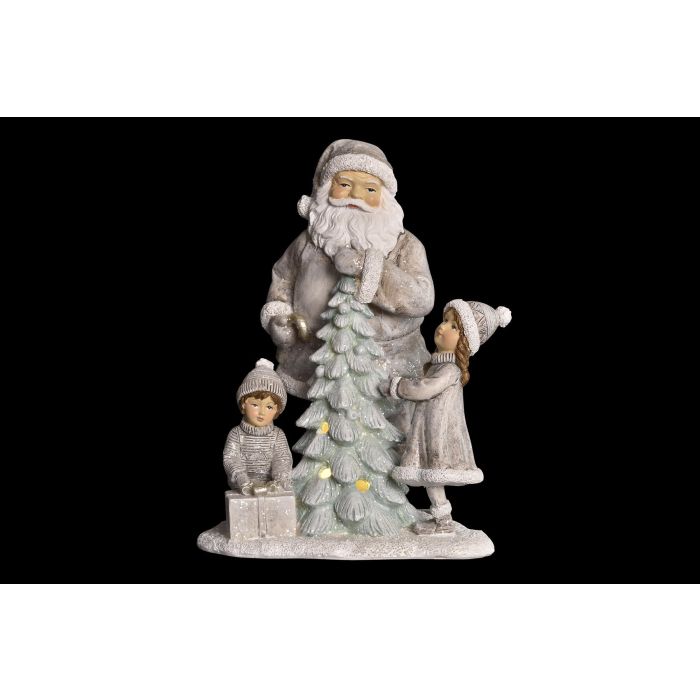 DKD Home Decor Figura Decorativa Navideña Moderna con LED y Purpurina, de Resina Gris y Marrón, para Hogar, 13x19.5x14.5 cm 1 DKD Home Decor Figura Decorativa Navideña Moderna con LED y Purpurina, de Resina Gris y Marrón, para Hogar, 13x19.5x14.5 cm 1