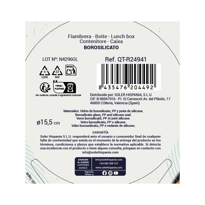 Quttin Fiambrera Redonda Hermética 15 cm 650 cc Qt 5