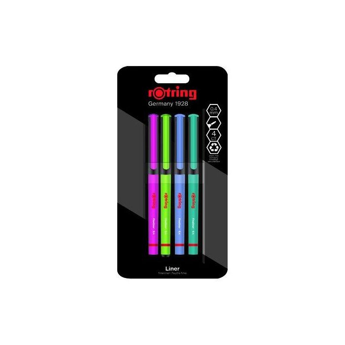 Rotring Rotulador fineliner punta metálica 0,4 mm, pack de 4 colores surtidos