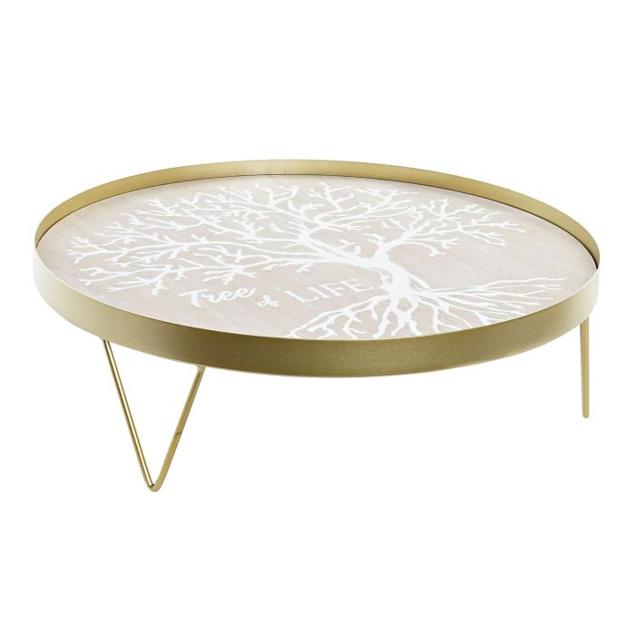 DKD Home Decor Bandeja Decorativa para Hogar Boho de Mdf y Metal Natural Dorado y Blanco de 38.5x38.5x12cm (2 Unidades)