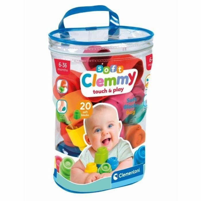 Clementoni - Clemmy Baby - Bolsa de 20 cubos blandos - Mixto - A partir de 9 meses - El cubo blando garantiza seguridad y se puede utilizar en Mac