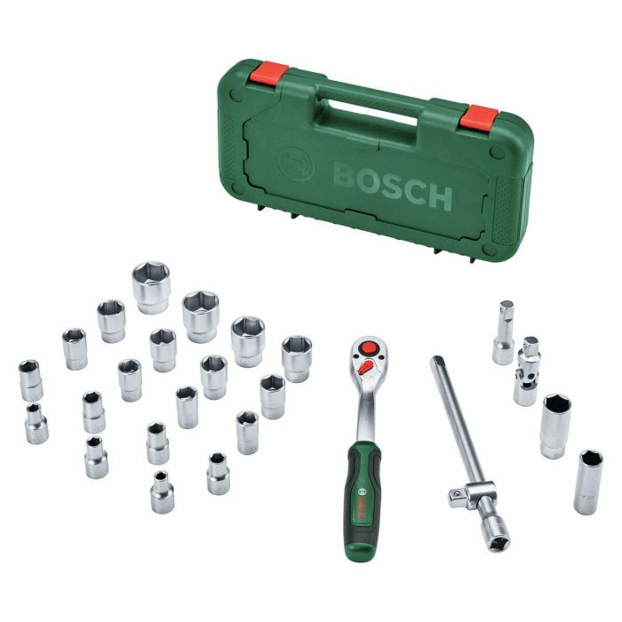 Bosch BOS4053423254143 Juego de 25 llaves de carraca de 1/2", par de torsión hasta 768 Nm, botón de bloqueo, agarre suave, estuche 6 Bosch BOS4053423254143 Juego de 25 llaves de carraca de 1/2", par de torsión hasta 768 Nm, botón de bloqueo, agarre suave, estuche 6