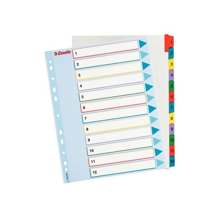 Indice Esselte Cartulina Mylar Borrable Numerico A4+ Pestañas 1-12 11 Taladros