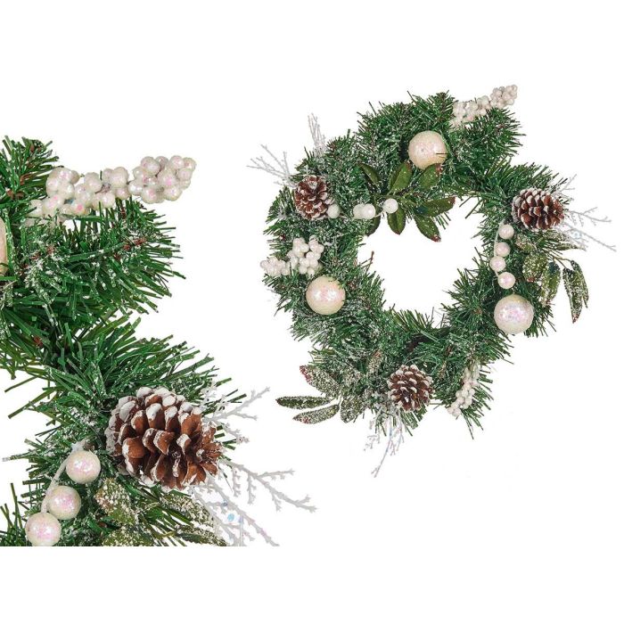 Krist+ Corona de Flores Artificiales Blancas con Frutos y Piñas, Plástico, 30 cm de Diámetro (Set de 4)