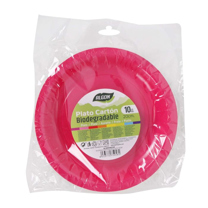 Set de 10 platos de cartón fucsia Algon 20 cm (36 Cajas) 1 Set de 10 platos de cartón fucsia Algon 20 cm (36 Cajas) 1