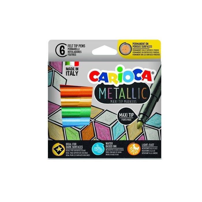 Carioca Rotuladores metálicos punta maxi 6 mm, colores surtidos, caja de 6 unidades, ideal superficies oscuras