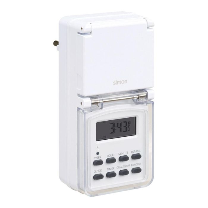 Simon af711201 Programador Digital Semanal para Exterior IP44, Automatiza Dispositivos Eléctricos, hasta 10 Programas ON/OFF