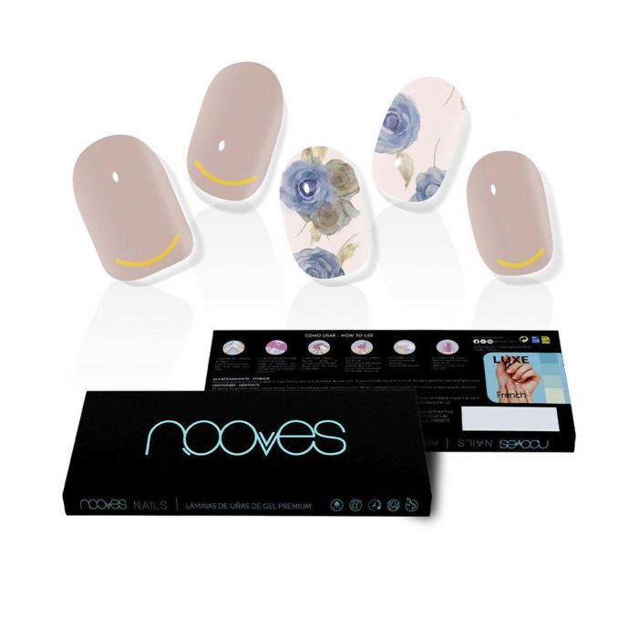 Nooves Láminas Uñas Gel Semi Curadas Floral Metallic Premium Luxe 20 Uds. Manicura Fácil y Duradera hasta 2 Semanas