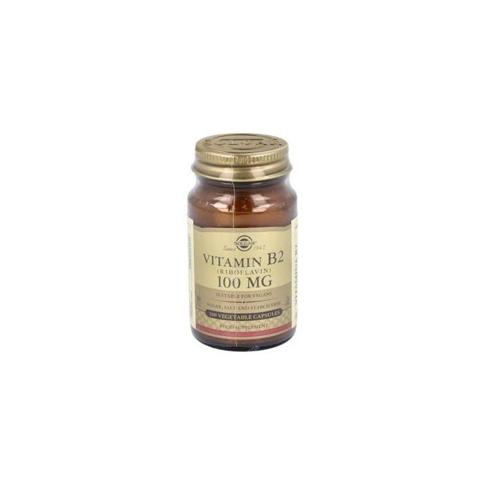 SOLGAR Vitamina B2 (Riboflavina) 100 mg 100 Cápsulas Vegetales. Apto para Veganos.
