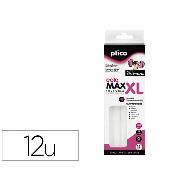 Barra Termofusible Plico Cola Extrafuerte Max XL 11,5 mm De Diametro X 200 mm De Alto Blister De 12 Unidades