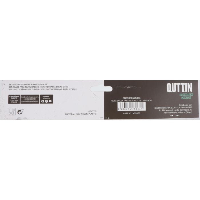 Quttin Set de 2 Bolsas para Pan Reutilizables 25x45 cm (36 Cajas) 6 Quttin Set de 2 Bolsas para Pan Reutilizables 25x45 cm (36 Cajas) 6