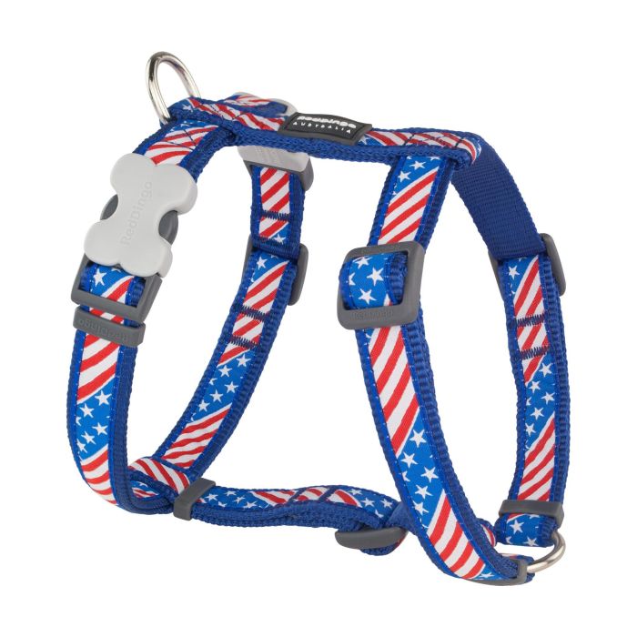 Red Dingo Arnés para Perro de Nylon Robusto Estilo Bandera USA 12mm Cuello 25-39cm y Cuerpo 30-44cm Fácil de Poner
