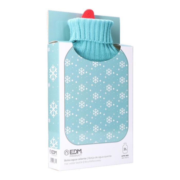 Edm Bolsa de agua caliente modelo azul copos blancos 2 l con funda de lana 2 Edm Bolsa de agua caliente modelo azul copos blancos 2 l con funda de lana 2