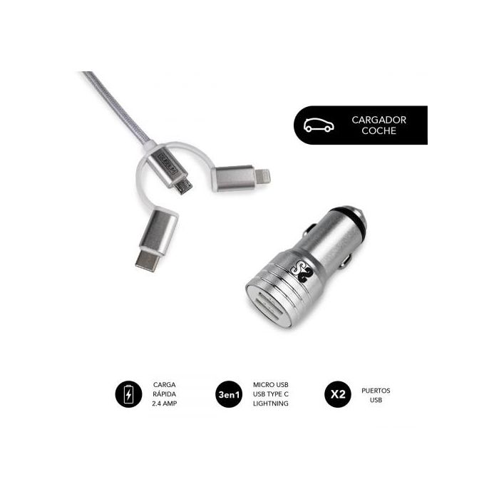 Cargador de Coche USB Universal + Cable USB-C Subblim SUB-CHG-4CC001