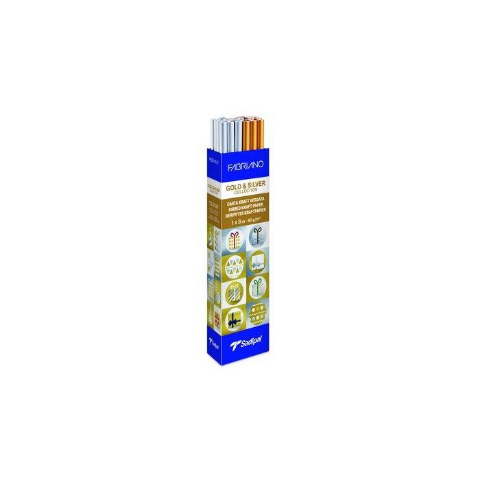 Papel De Embalar Kraft Rollo Sadipal Oro/Plata 1X3 M 60Gr Expositor De 25 Rollos (15Xoro Y 10Xplata)