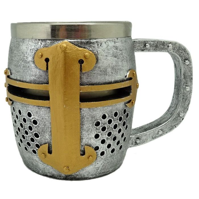 PUCKATOR Jarra Casco Caballero Medieval de Resina y Acero Inoxidable - 10x14x10cm