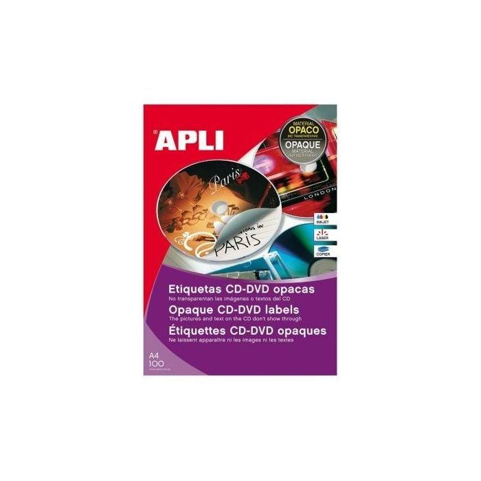 Etiquetas Adhesivas para CD/DVD Apli 10166/ 114 x 41mm/ 100 Hojas Etiquetas Adhesivas para CD/DVD Apli 10166/ 114 x 41mm/ 100 Hojas