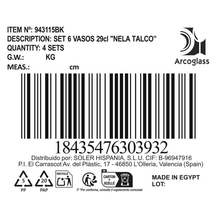 La Mediterranea Set 6 Vasos Colección Nela Talco 290 cc 1