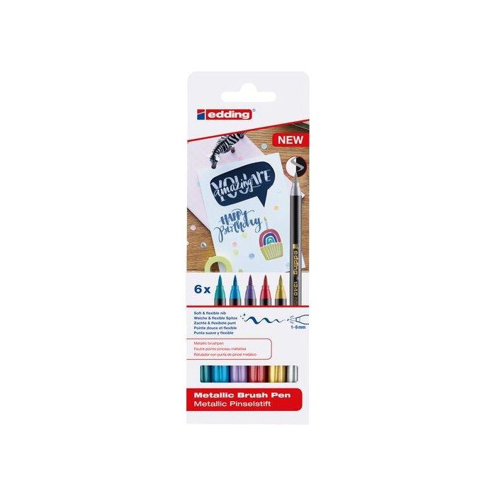 Rotulador Fibra Edding 1340 Brushpen Metalicos Surtidos Pack De 6