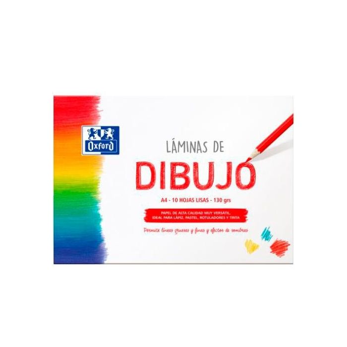 Oxford Láminas Para Dibujo Escolar Pack 10 Hojas 130 gr A4 Liso Blanco