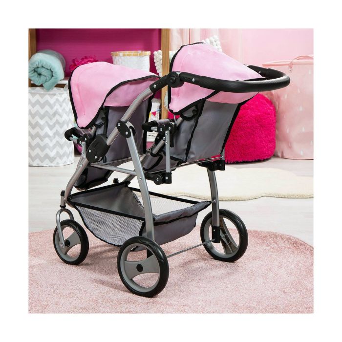 Carrito para Muñecas Reig Gris Rosa Gemelar 3